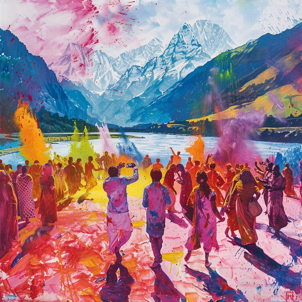 omerfrana's tweet image. Wishing happy Holi to my friends &amp;amp; colleagues celebrating tomorrow around the world -- may the colours of spring bring peace, understanding and prosperity to all.  @RajivRa49953918 @auluck_nitin @A_Sharma007 @_akk5 @CardiffUniInter (image gen. with @midjourney)