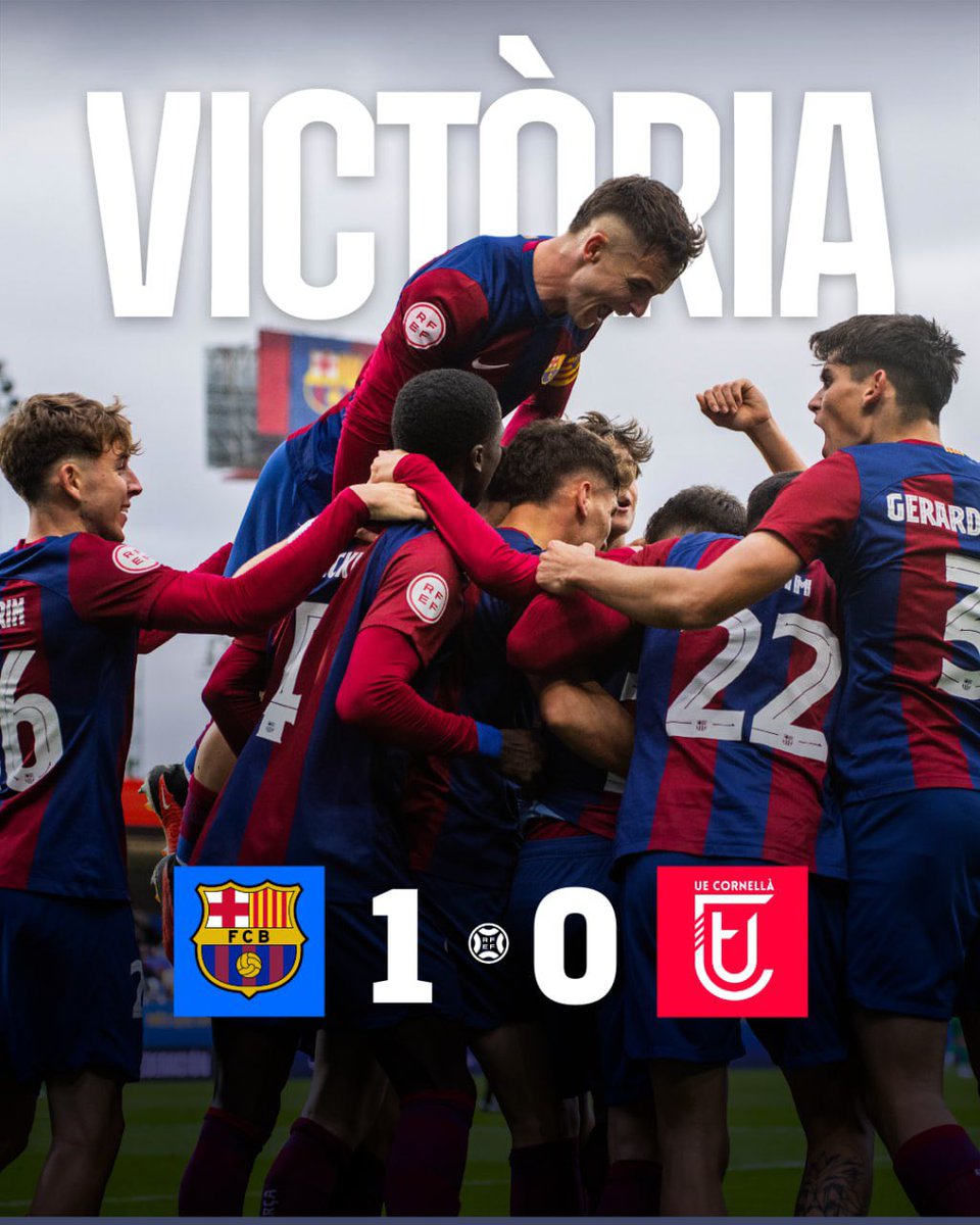 ⌚️ 𝐅𝐈𝐍𝐀𝐀𝐀𝐀𝐀𝐋 💪🏼 𝐁𝐚𝐫𝐜̧𝐚 𝐀𝐭𝐥𝐞̀𝐭𝐢𝐜 🆚 UE Cornellà (1-0) ⚽️ Percan (72’) 👏🏼 Victòria important i molt treballada per continuar amb la bona dinàmica #ForçaBarça 💙❤️