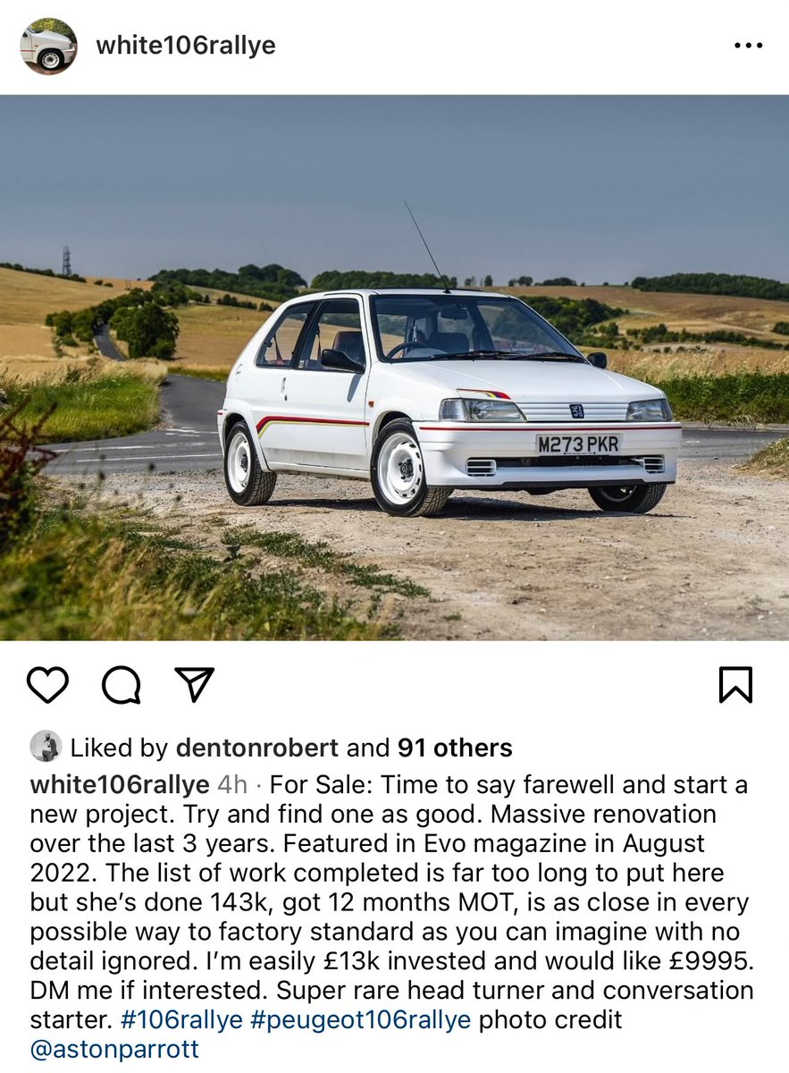 A good friend is selling his absolutely immaculate 106 Rallye - you’ll struggle to find a better example. He’s over on Instagram, not here, so if you’re interested go and give him a DM over there 👉 instagram.com/white106rallye… #findanother #otsot