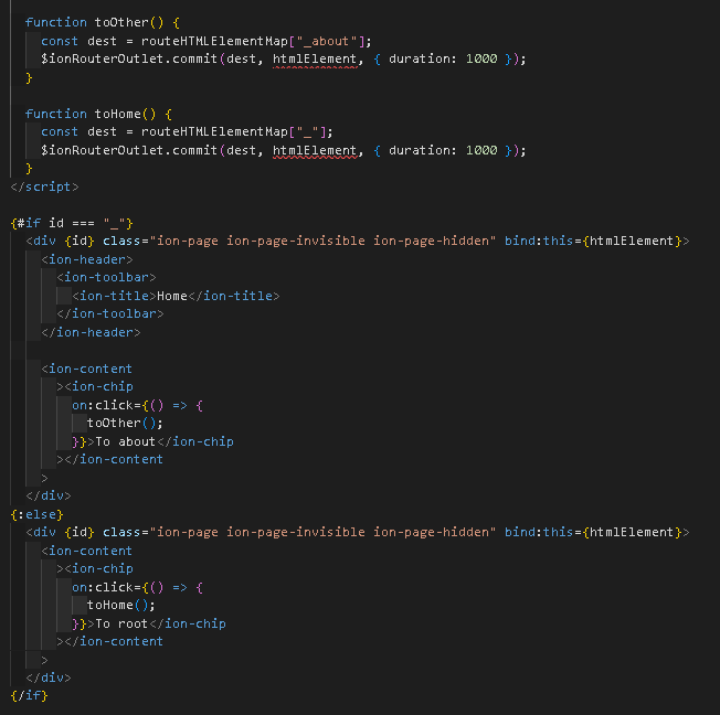 Tommertom2's tweet photo. So the page transitions @Ionicframework  and @sveltejs  is moving in the right direction (via svelte-routing) - too bad a weird flicker using the commit method of ion-router-outlet. Gotta check what I am doing wrong here (singled out the part that does this). Suggestions? https://t.co/fYk96yS4GP