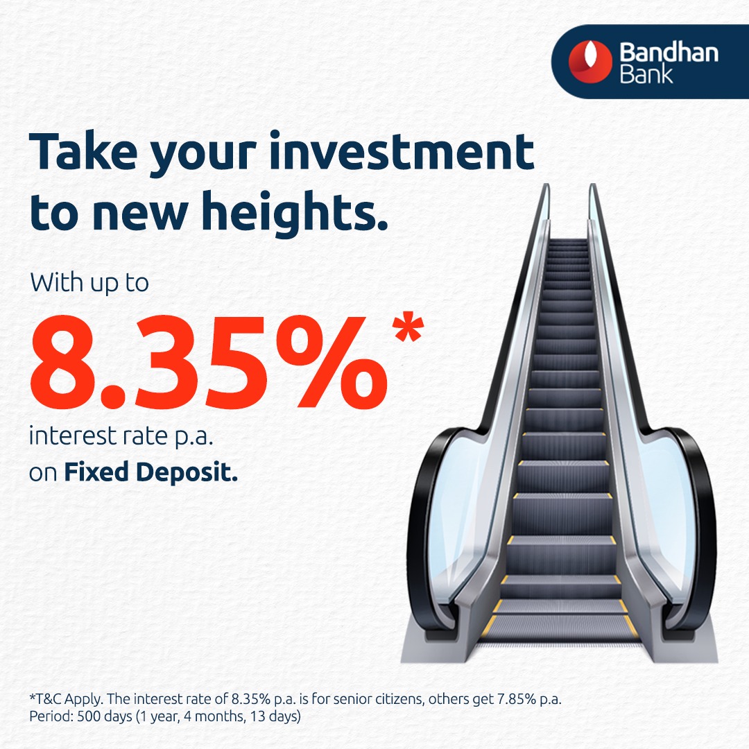 Take your investments to newer heights with a #BandhanBank #FixedDeposit. To book, use mBandhan app bit.ly/48setLP, Internet banking bit.ly/3MzVWoi or visit your nearest branch bit.ly/40ltnAx

Learn more: bit.ly/3OKG9mG

#FixedDeposit T&C apply