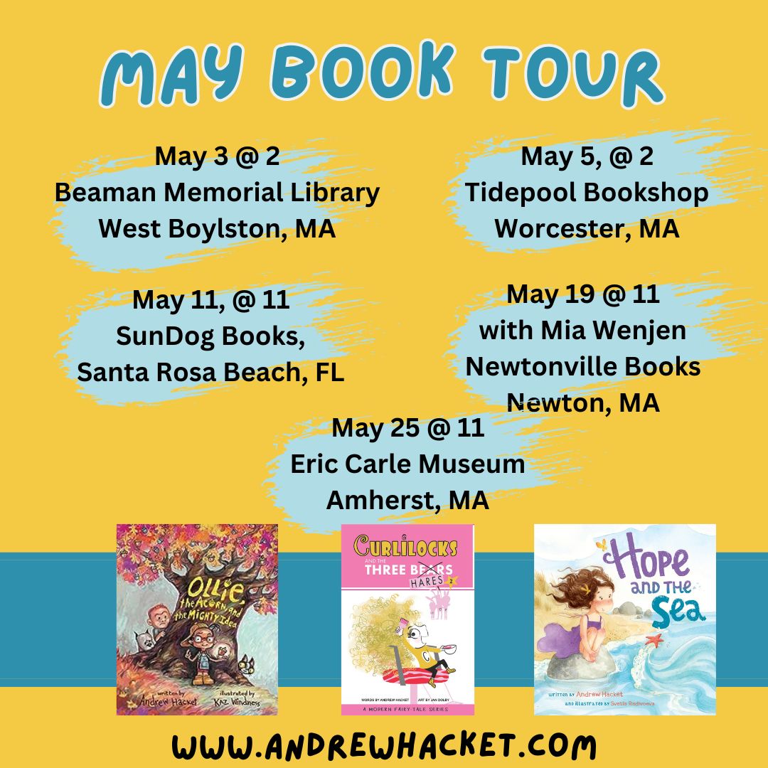 I'll be taking Ollie and Curlilocks on the road. Here's where you can find us in the next couple of months!

#kidlit #OllietheAcorn #Curlilocks #booktour #writingcommunity