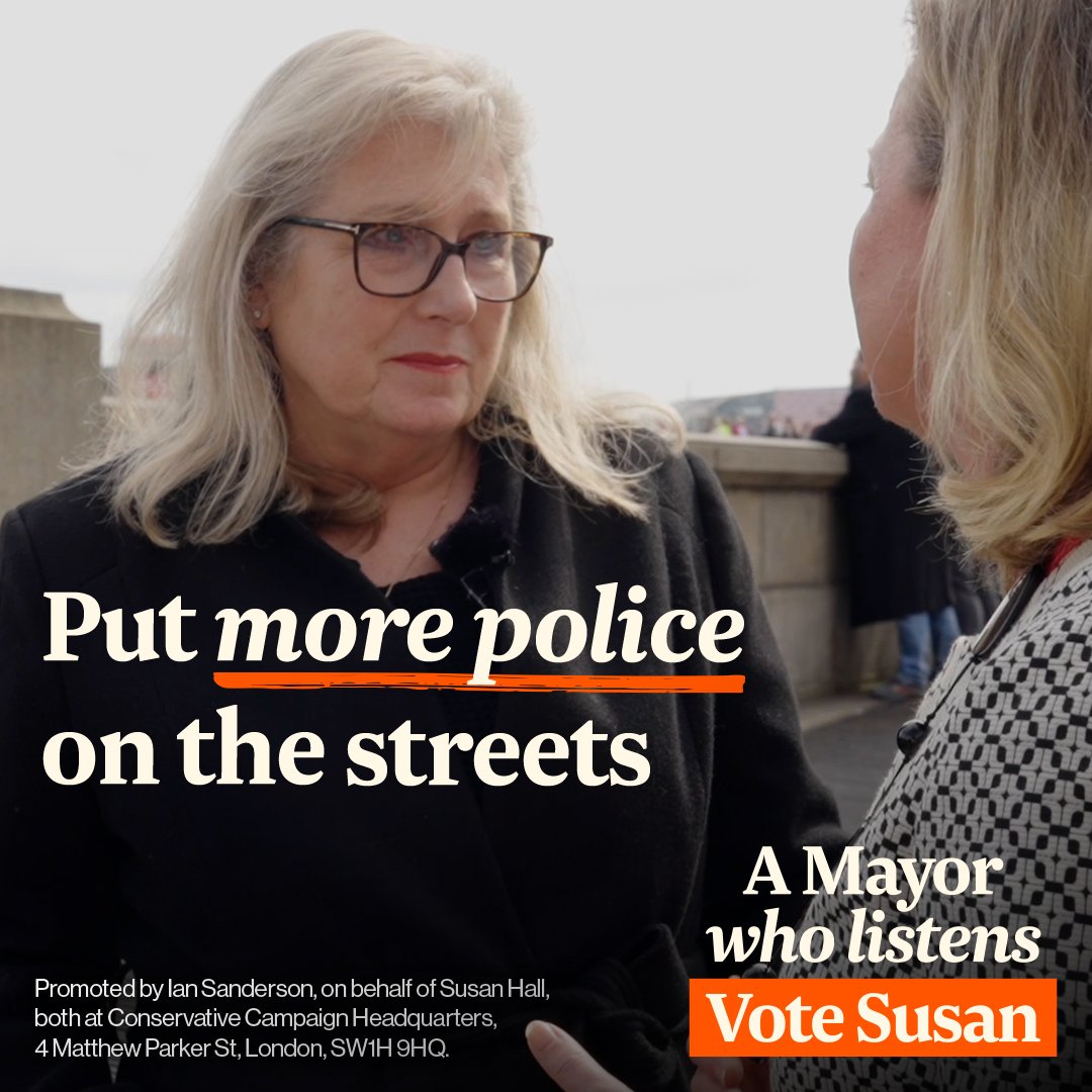 Councillorsuzie's tweet image. I’m listening to Londoners. With me as Mayor, we will have more police officers on our streets, not less.

Vote for change on May 2nd.