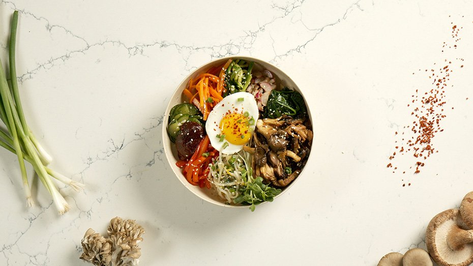 This grilled mushroom bibimbap is as beautiful as it is delicious, and is packed with flavor, color and texture. This video was produced by The Culinary Institute of America as an industry service to the @MushroomCouncil bit.ly/3LV2QVi