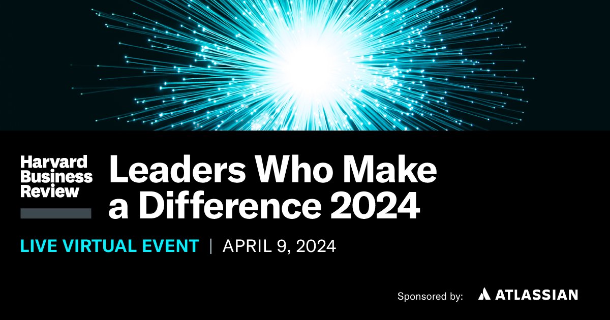 Mark your calendars for April 9, 2024 - 9:30 a.m. - 4:30 p.m. ET. @HarvardBiz presents 'Leaders Who Make a Difference 2024' - a live virtual event you don't want to miss! Register now👇🏻 events.bizzabo.com/570880?promo=T… @rstraub46 @JuliaKirby @HerminiaIbarra @adiman @Atlassian #gpdf