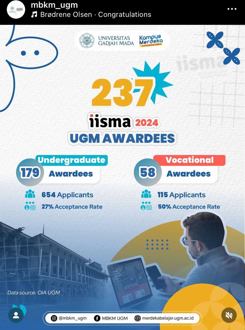 UGM_FESS's tweet photo. Awardes IISMA sekarang bertambah dari tahun sebelumnya, btw vokasi keren juga 50% pendaftarnya lolos IISMA ugm_fess 2025 mari kita usahakan Awardes IISMA itu https://t.co/hbDMMGBmG1