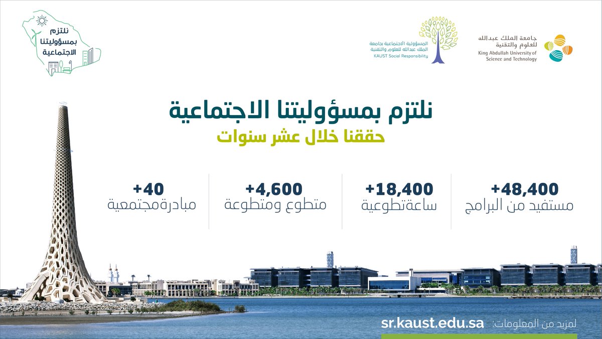 تعمل #كاوست على تحقيق رؤية مستدامة للمستقبل من خلال التزامها بـ #المسؤولية_الاجتماعية.   #نلتزم_بمسؤوليتنا_الاجتماعية #يوم_المسؤولية_الاجتماعية