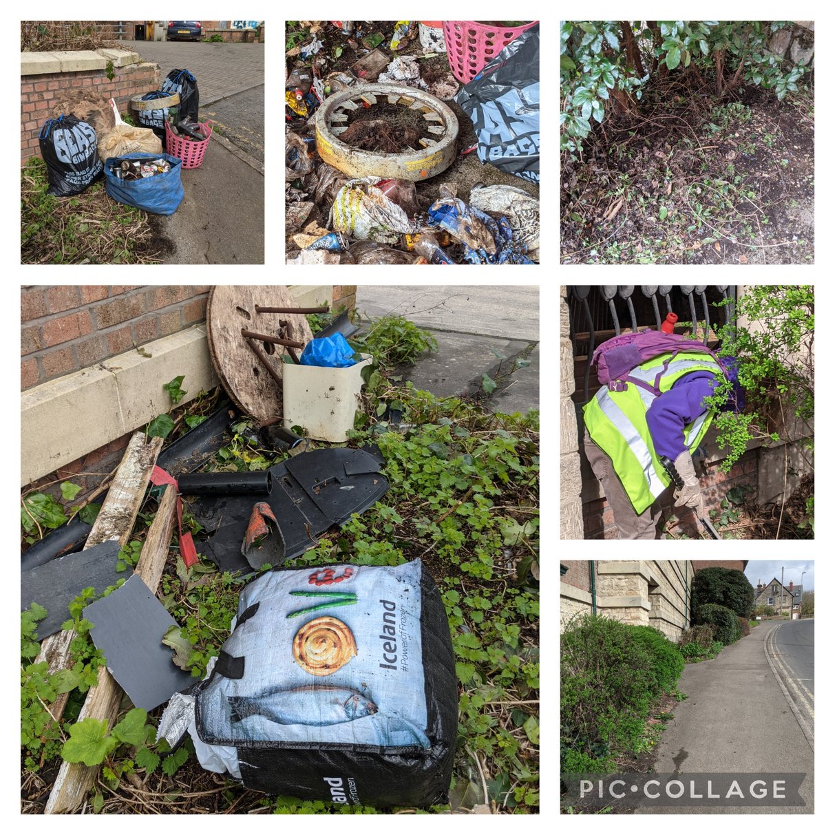 EricTorrington's tweet photo. Working with invisible Carol another #littered #bushofdoom tackled in Cornhill #Stroud this morning. This included a fly-tip in the entrance to @IcelandFoods. Decades old #litter recovered. Saw it - Picked it - Sorted it. @StroudDC @Litter_stroud @MinchChloe @StellaParkes1 https://t.co/LuczL0sEHp