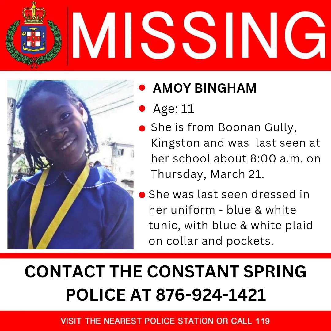 JamaicaConstab's tweet photo. A High Alert has been activated for Amoy Bingham. We ask you to share this information as we work to determine her whereabouts. Call the numbers listed if you know where she is.

#MissingChild https://t.co/DX2ECj5UTd