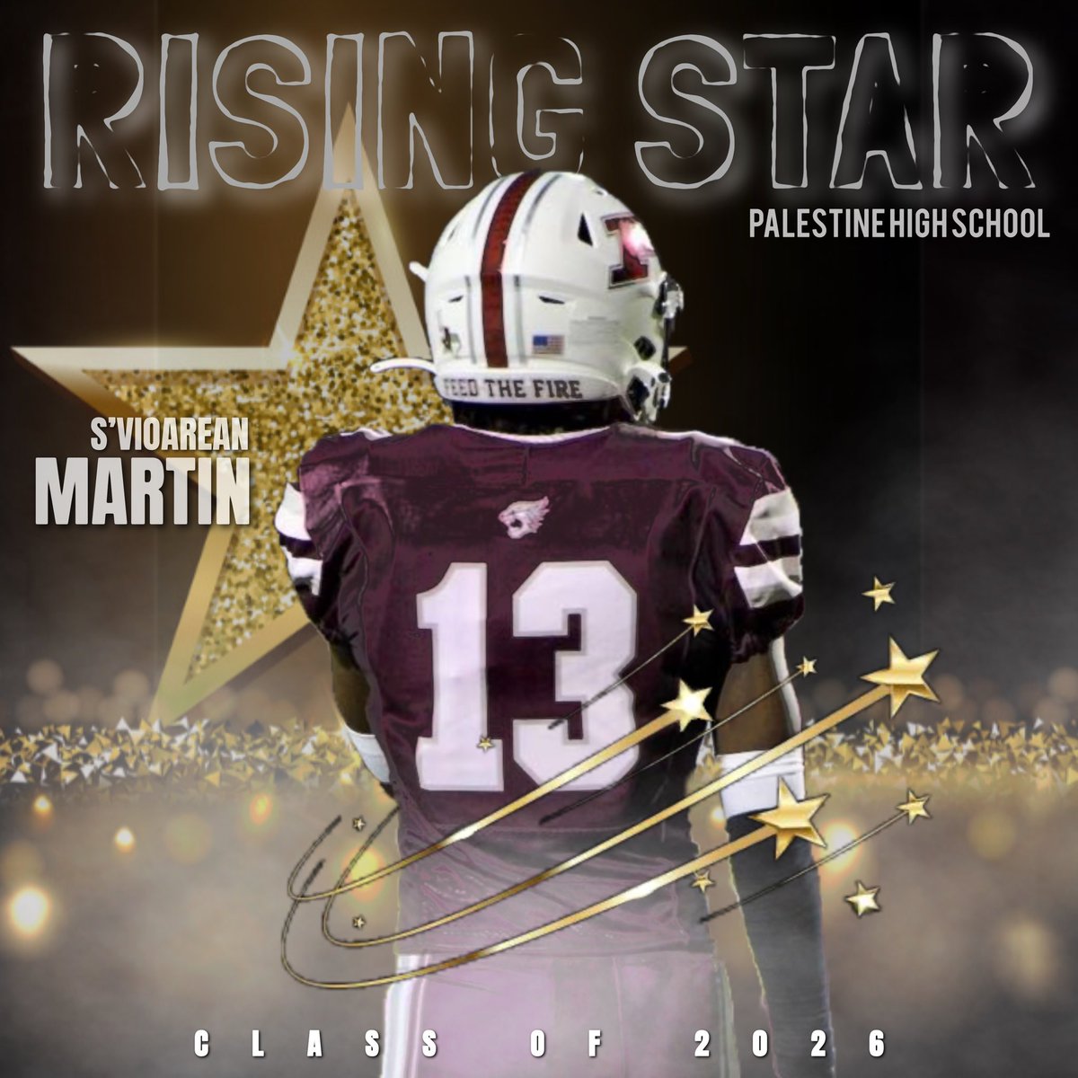 R I S I N G S T A R 🌟 POS: CB HT: 6’2 1/2 WT: 183lbs SQUAT: 325lbs BENCH: 185lbs INCLINE: 175lbs 40: 4.5s No Touchdowns Allowed All Season @SVioareanMartin