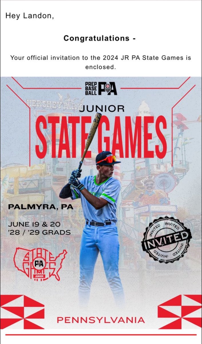Thank you to @PrepBaseballPA for the opportunity to participate in the Jr PA State Games! I’d like to thank everyone for my support and preparation for me being able to be here! @russcanzler @rcswarpath @ianmccole4 @nextplay_sports @VinnyLePre @DanCevette @ocker_n