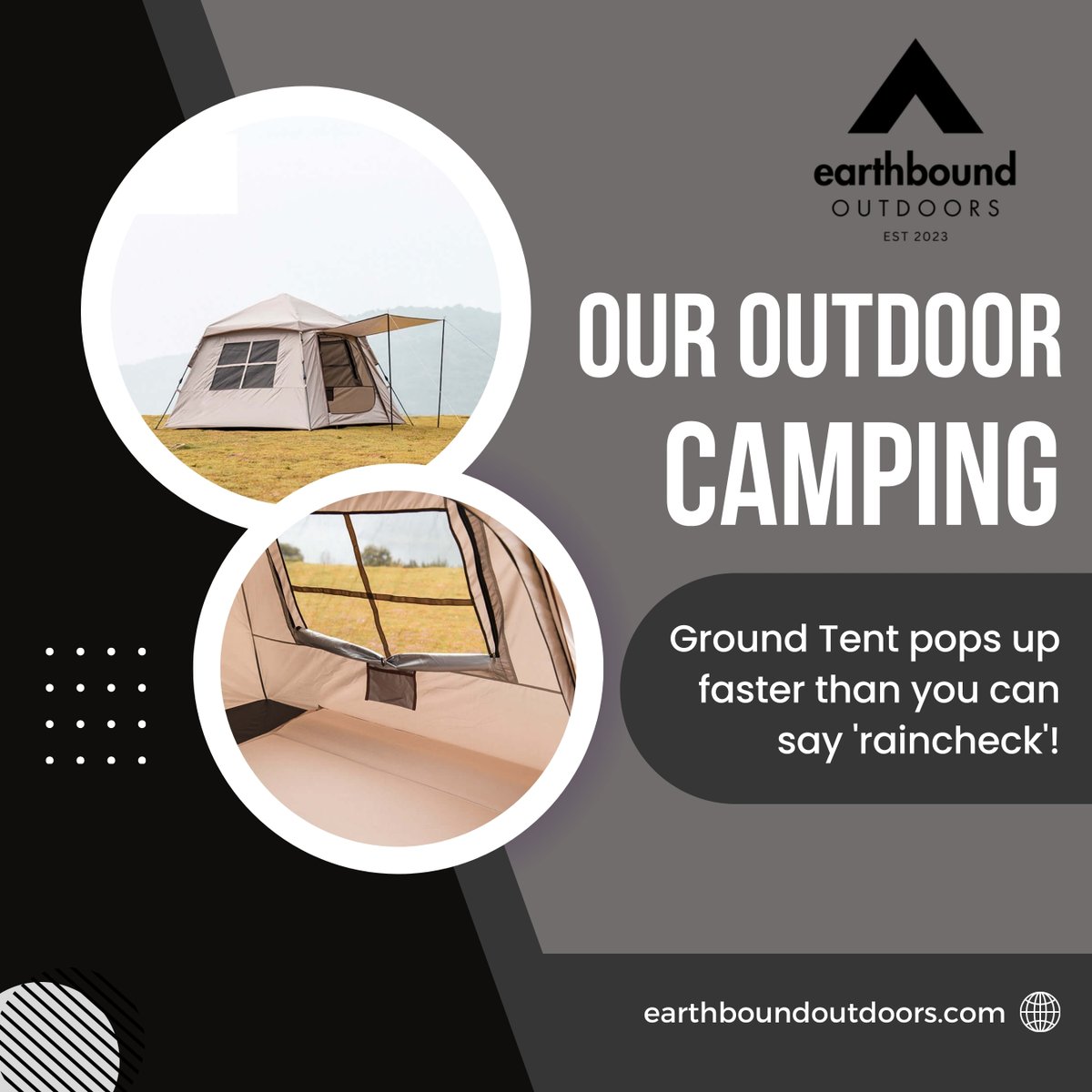 earthboutdoors's tweet image. Caught in a sudden downpour? Our Outdoor Camping Ground Tent pops up faster than you can say 'raincheck'! 🌈 With windproof and rainproof superpowers, it's like having a weather wizard by your side.    #earthboundoutdoors #automatictent #campingcomfort