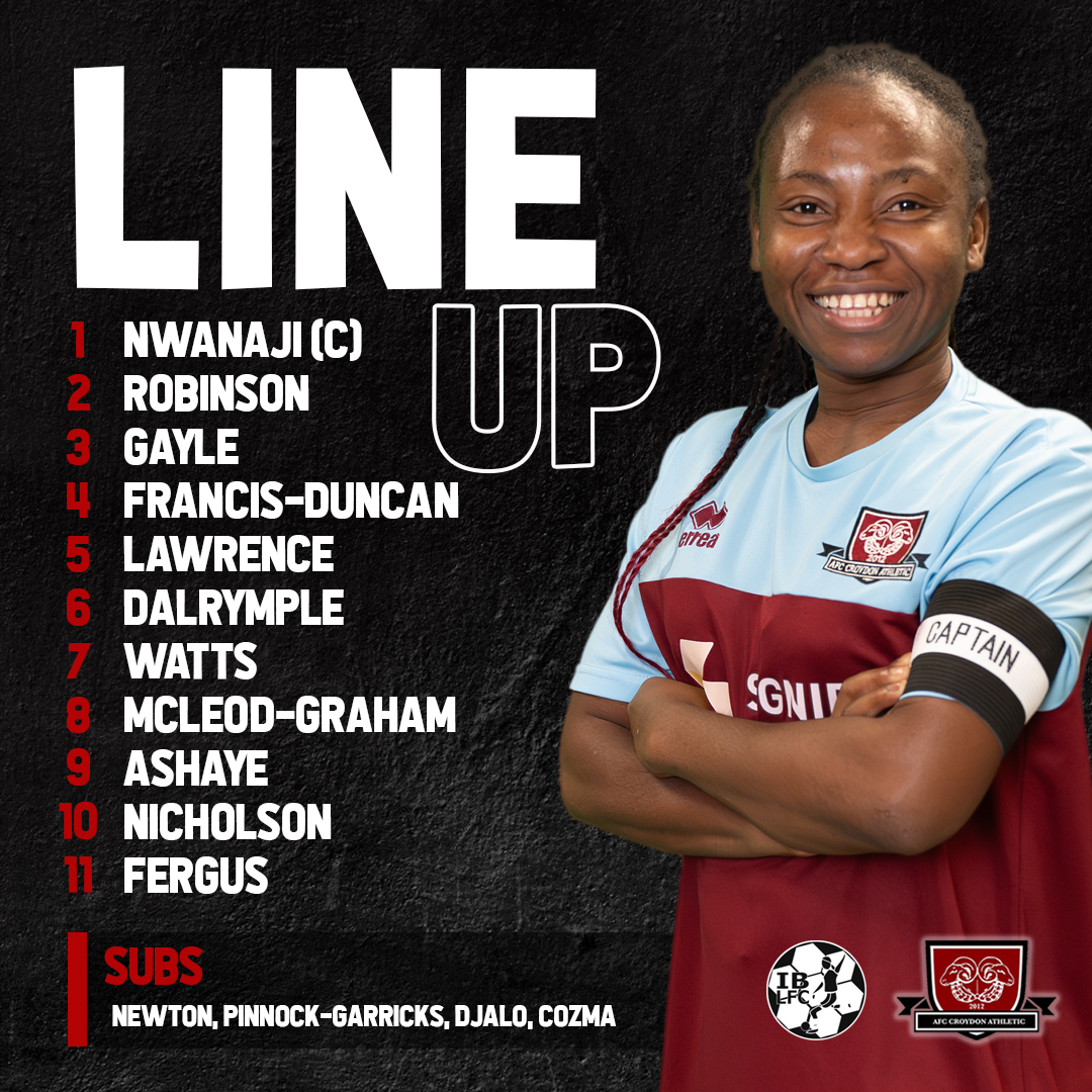 Today's Starting XI is set! ⚽️ 

AFC CROYDON ATHLETIC WOMEN'S 🐏 VS. ISLINGTON BOROUGH LADIES F.C. 🛡️ 

Let's make some noise for our Rams! 

📣 #AFCCLadies #MatchDay #UpTheRams #AFCCROYDONATHLETIC