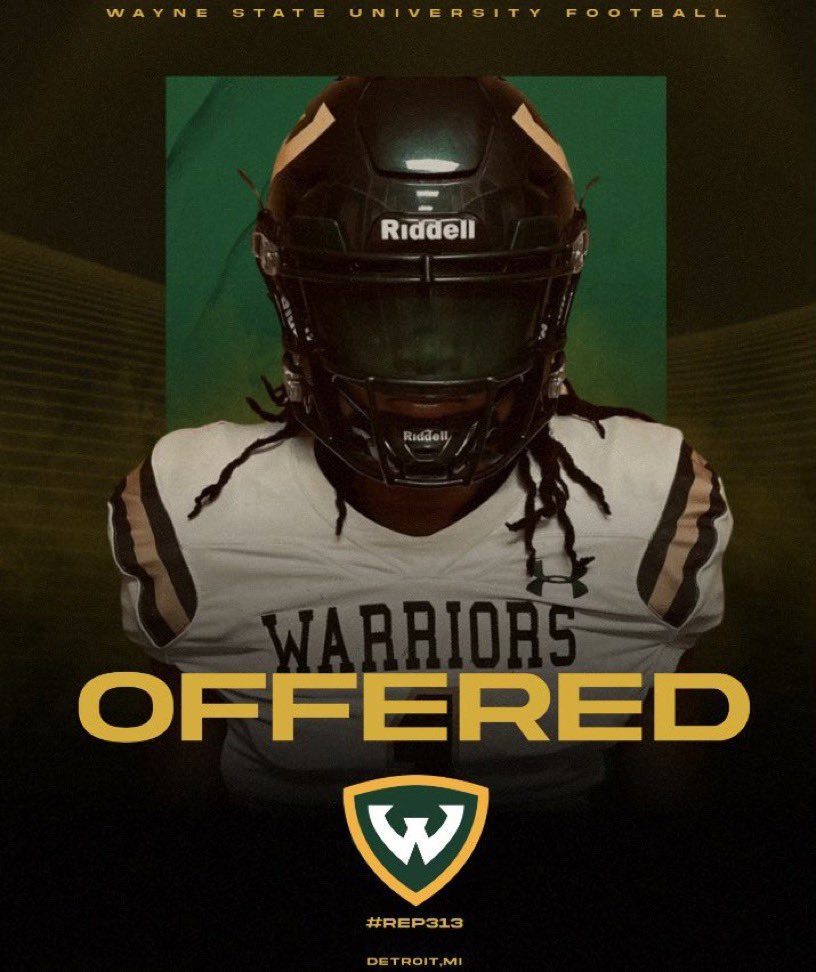 Extremely blessed and grateful to say that I’ve received an offer from Wayne State university‼️#REP313 @WSUWARRIORFB #OneWarrior @CoachWheat6 @CoachRoscoByrd @CoachTomSims @Coach_Rob_WSU @RisingStars6 @UDJ_Football @CoachMattLewis