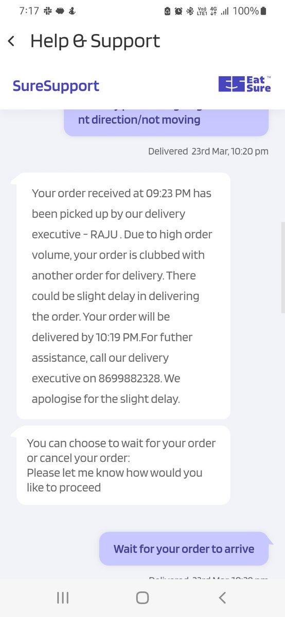 parindamerchant's tweet photo. @eatsurenow Thats the mgs I got everytime I tried to ask for help from your support team and then after an hour and 15 mins...order cancelled from your side.
How can your system be so bad? https://t.co/eQrrBzoDFP