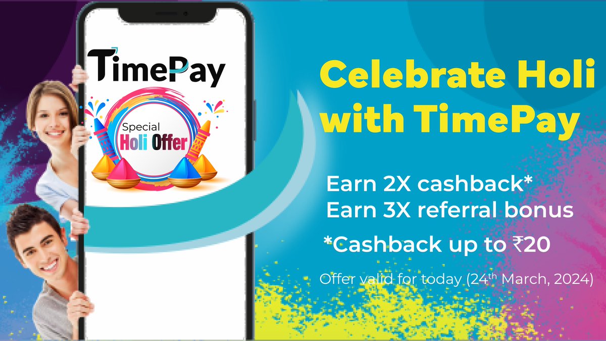 NpstLtd's tweet photo. Double Delight!
Receive double the cashback on transactions and triple the rewards on referrals. Make this festive season truly rewarding with TimePay.
https://t.co/8SCOYpidjB
#TimePay #HoliOffer #Cashback https://t.co/KWKekRNw4R