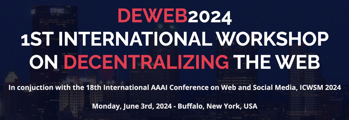 🚨 Deadline extended to April 5 🚨 📚 Extra time to submit your abstracts and short papers to the 1st Workshop on Decentralizing the Web at @icwsm 📝 Join us and collaborate to draft a white paper on the opportunities and challenges within the DeWeb 👉🏼 deweb-workshop.github.io