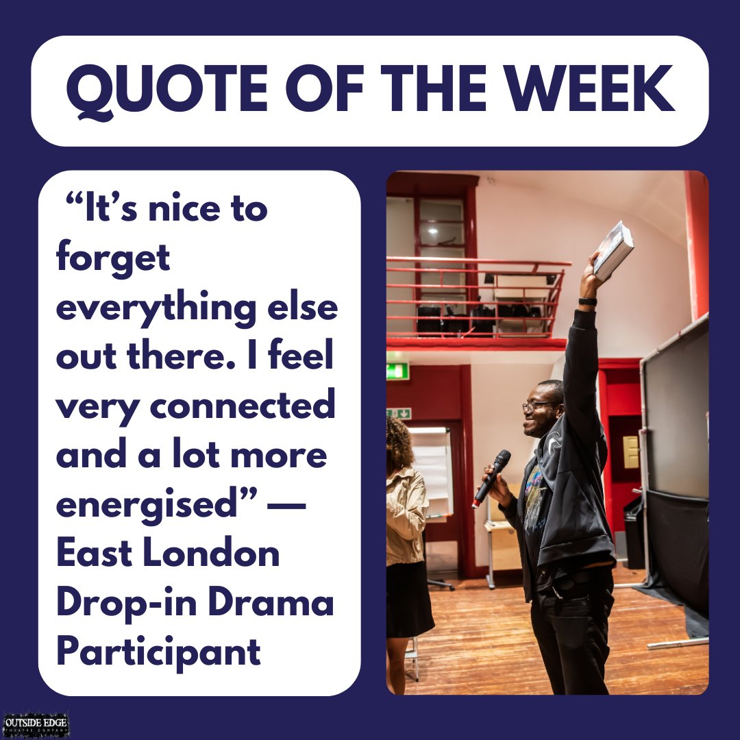 We hope you have enjoyed a great week! 💓
Here is our favourite quote from East London Drop-in Drama🥲
New to OETC? Sign up through the link in our Bio 🙌

#LondonTheatre #DramaGroup #CreativeHealth #SoberCommunity #TheatreGroup #WritingGroup #Playwriting