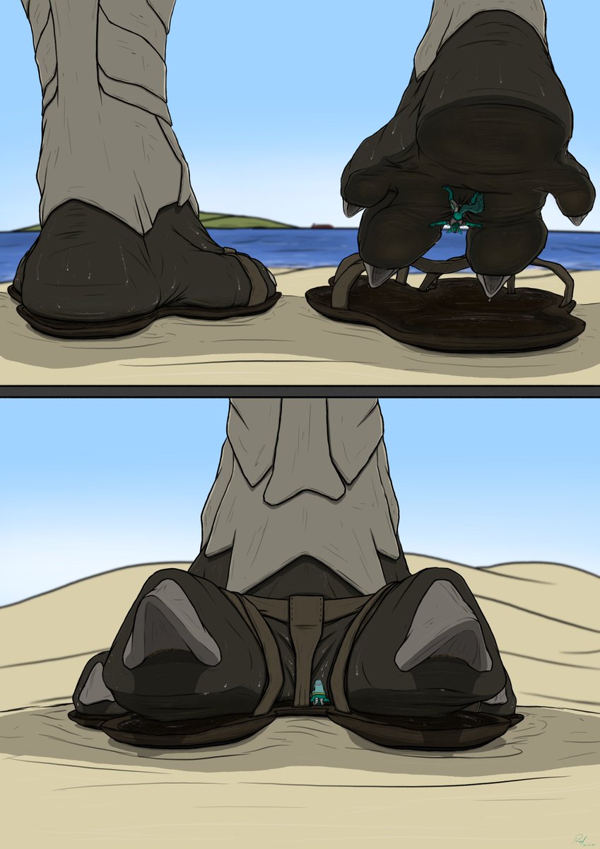 Summer's almost over; any excuse is a good excuse to go to the beach. The sun, scorching sand, and sweaty sandals make for a warm, pleasurable environment underfoot. Let's hope the little guy doesn't short-circuit~ Comm for beastclaw141 (FA)!