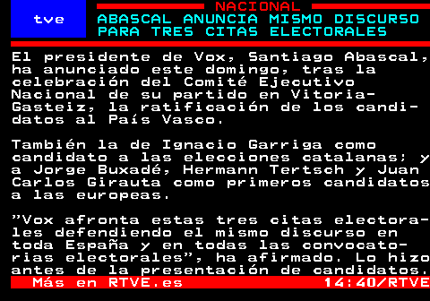 bit.ly/3DF2EVa

ABASCAL ANUNCIA MISMO DISCURSO PARA TRES CITAS ELECTORALES

#SantiagoAbascal #Vox #EleccionesPaísVasco #IgnacioGarriga #JorgeBuxadé #HermannTertsch
⌚ 15:11