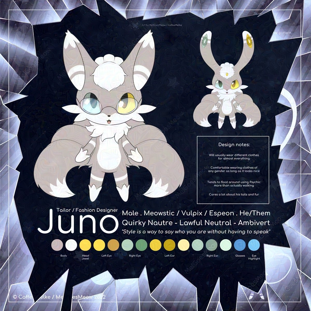 Meet the new Juno! The eccentric Meowstic / Vulpix / Espeon Pokefusion Fashion Designer #pokemon #oc #meowstic #vulpix #espeon #pokefusion