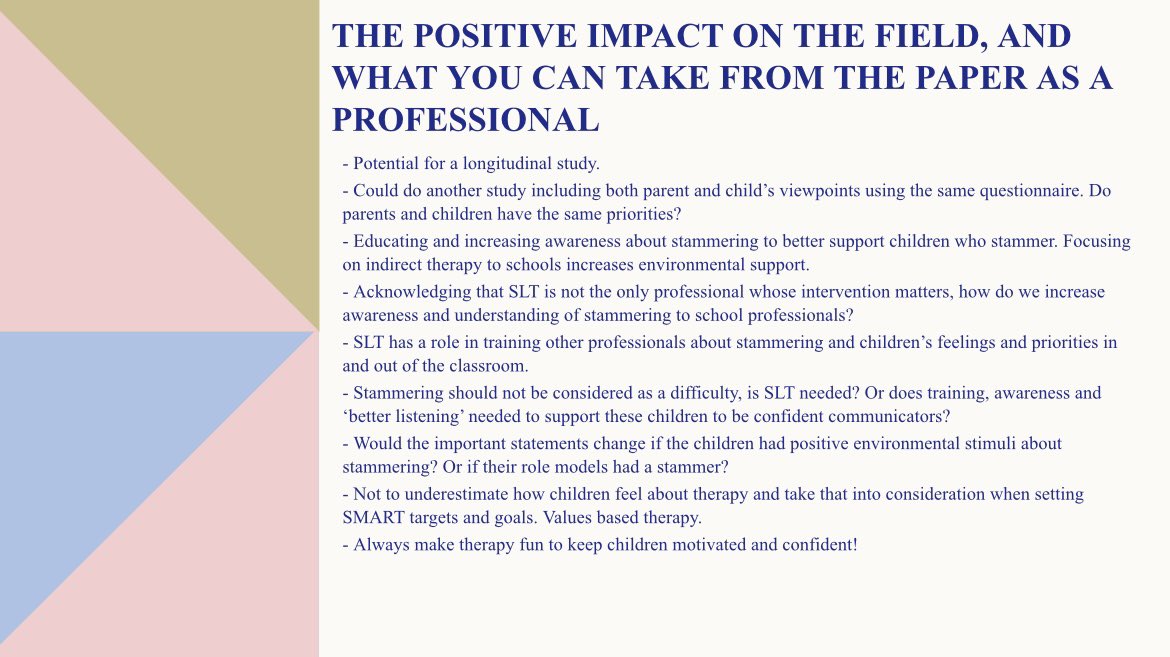 Uni of Essex SLT Soc (@sltsocietyessex) on Twitter photo Our discussion points from this month’s Journal Club! <a href="/sljournalclub/">National Student Led Journal Club</a> #studentledjournalclub
The title of the article reviewed is: The Most Important Therapy Outcomes for School-Aged Children Who Stutter: An Exploratory Study - Katie Cooke and Sharon K. Millard (2018) Our discussion points from this month’s Journal Club! <a href="/sljournalclub/">National Student Led Journal Club</a> #studentledjournalclub
The title of the article reviewed is: The Most Important Therapy Outcomes for School-Aged Children Who Stutter: An Exploratory Study - Katie Cooke and Sharon K. Millard (2018)