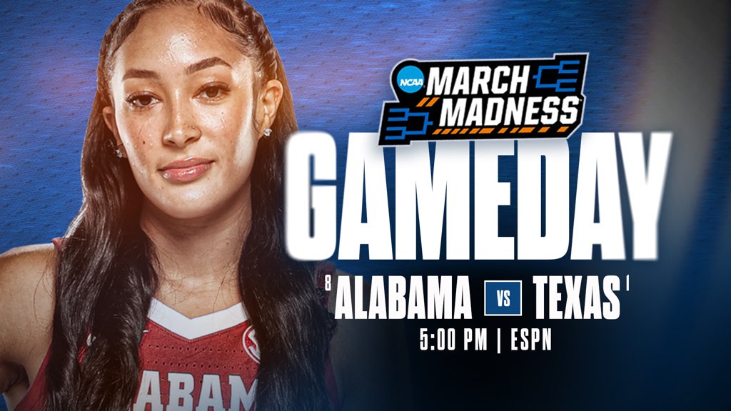 Round of 32. Let’s get it‼️ 🆚 Texas 📍 Moody Center - Austin, Texas 🕔 5 p.m. CT 📺 ESPN 📻 The Crimson Tide Sports Network #RollTide #GLG