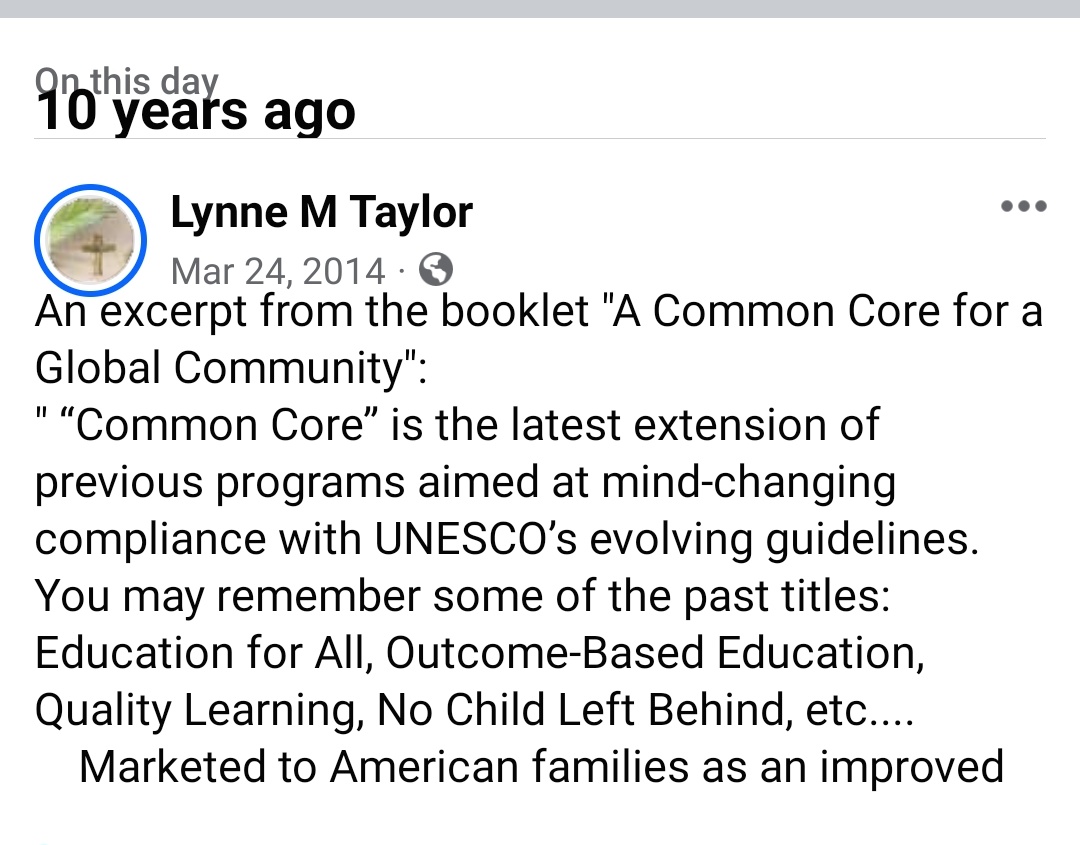 Ummph..if you ever needed proof that #CommonCore IS #SDG4, I give you this..10 years ago I showed you what research proved as truth.
You're welcome!