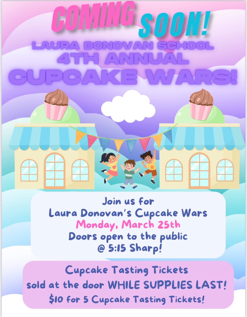 Christina Harris (@mrsharrislds) on Twitter photo Attention Cupcake Lovers!! <a href="/DonovanSchool/">Laura Donovan School</a> Annual Cupcake Wars is TOMORROW!! Come hungry & bring cash! Doors open at 5:15 sharp! Attention Cupcake Lovers!! <a href="/DonovanSchool/">Laura Donovan School</a> Annual Cupcake Wars is TOMORROW!! Come hungry & bring cash! Doors open at 5:15 sharp!