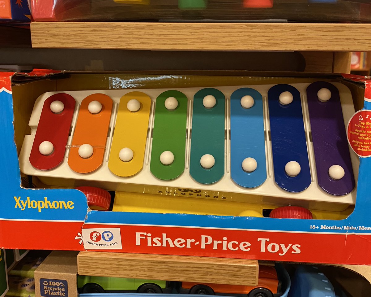 Dear @FisherPrice, a xylophone has wooden bars, and a glockenspiel has metal bars. Just thought you should know.