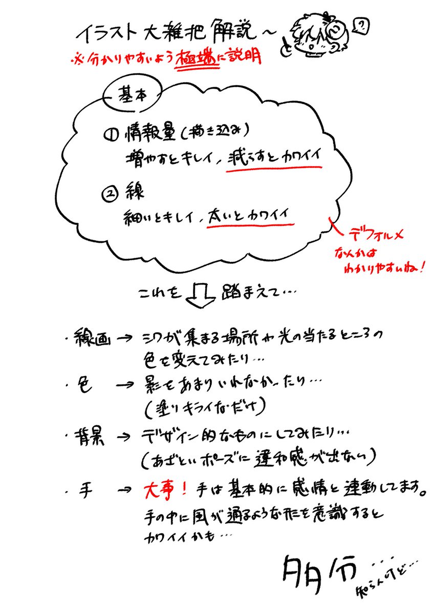 真面目に聞きたがってたら流石に申し訳ないので、殴り書きで意識していることを描いてみました。
趣味で描いてるだけなので、あんまり参考にしないでください 