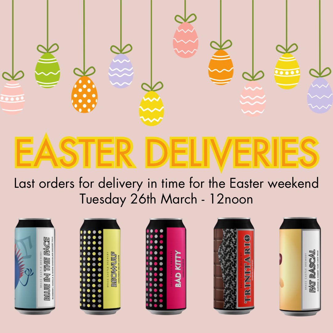 ✨EASTER DELIVERIES✨ Everyone loves a double Bank Holiday long weekend, but don’t forget that means some changes to our usual courier deliveries! Cutoff for delivery in time for the Easter weekend is NOON on TUESDAY 26TH MARCH. Shop here: brasscastle.co.uk/craft-beer-sho…