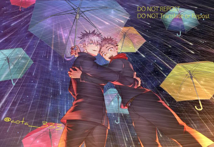 #ばっち恋2nd_afterサイトに載せてた五悠カレンダー企画の6月の絵です!梅雨→傘→流星雨のイメージで描きました 