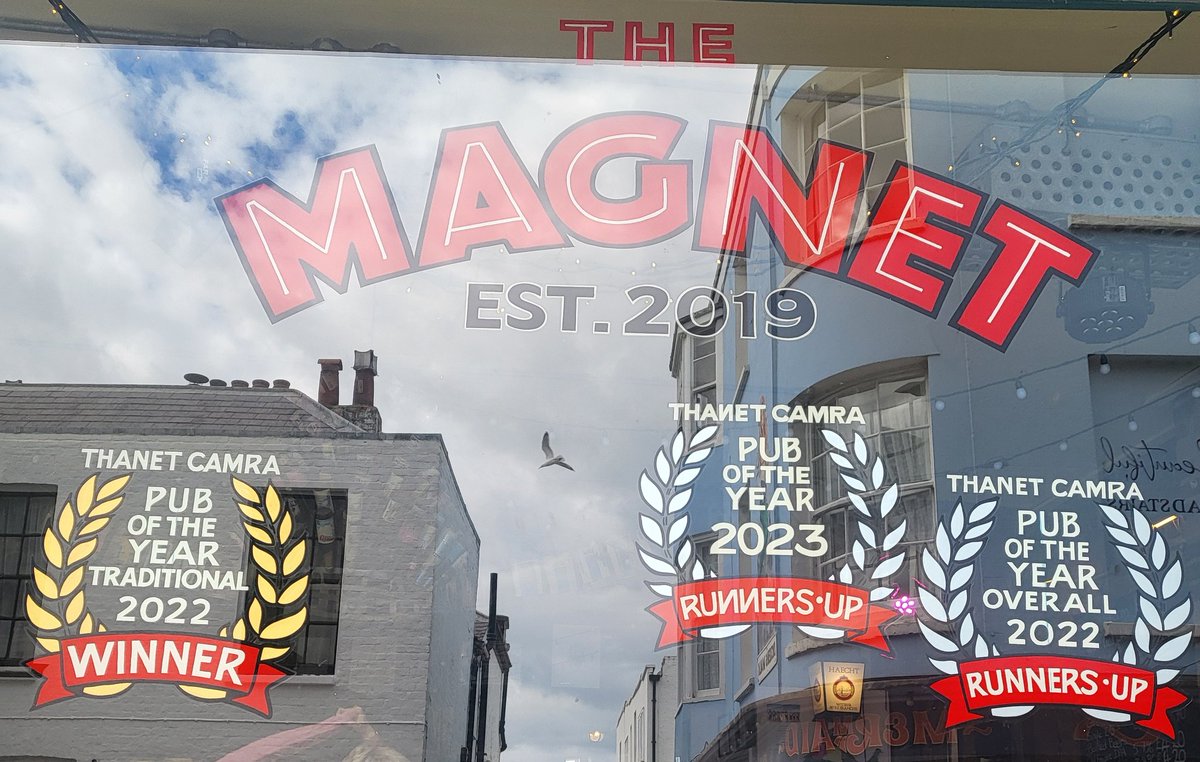 Looks like we have to get the sign writer out again! Thanks to all our regulars and locals that have awarded us runner up Thanet Camra pub of the year for the third year running! Thank you everyone. #themagnetbroadstairs #thanetcamra #goodbeerguide