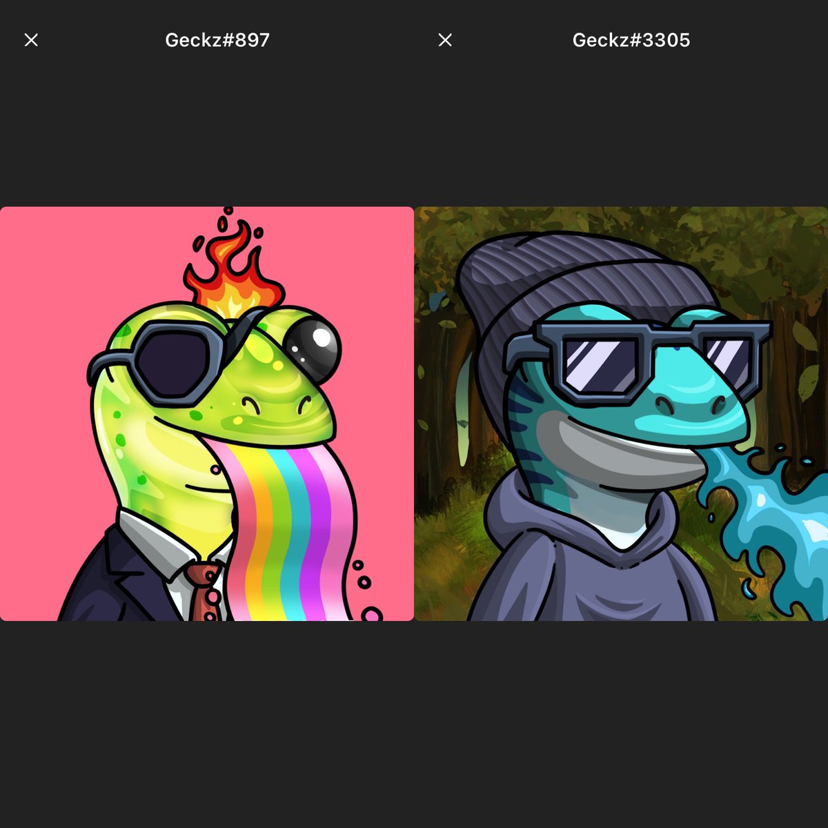 Happy Sunday Friends 🔥

Another day another partnership, again with <a href="/TheGeckz/">The Mighty Geckz</a> , i will be raffle 20nfts between my communities in discord 😜

+

I'm giving away these 2 gecko nfts to 2 lucky winners 

🦎Follow <a href="/TheGeckz/">The Mighty Geckz</a> and <a href="/Cesco_Sol/">Cesco.Sol</a> 

🦎Like/RT/ Tag 3 friends 

Winners in 24h