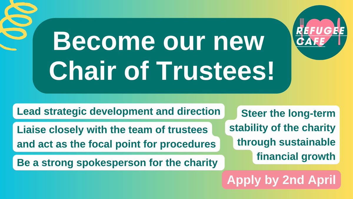 We are hiring a new Chair! Interested in leading a local refugee Charity in London? This might be for you -  charityjob.co.uk/volunteer-jobs…