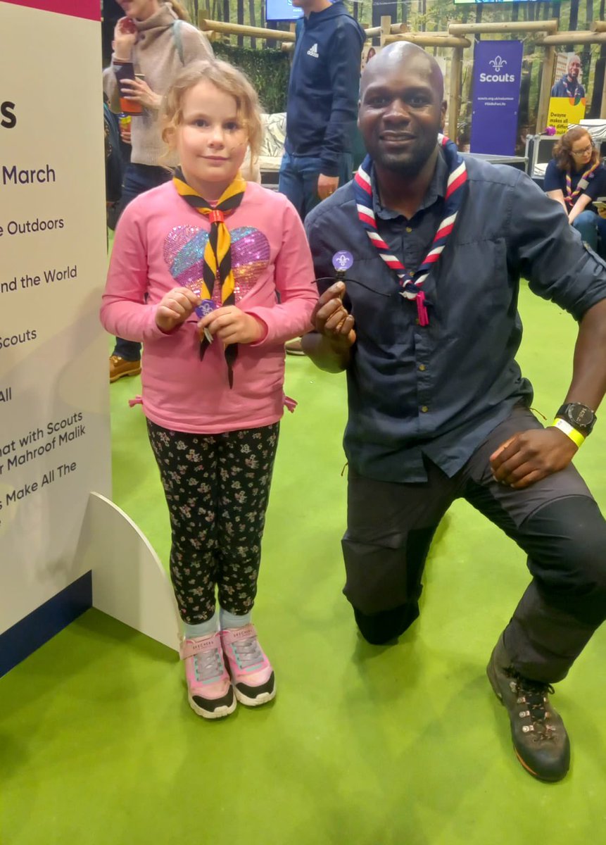 Beaver Scout, Holly and Scouts Ambassador @DwayneFields at the National Outdoor Expo.