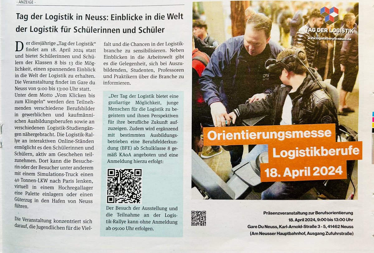 #TagderLogistik 18.April in <a href="/rheinkreisneuss/">Rhein-Kreis Neuss</a> #GareduNeuss #Ausbildung #Job #KI #Robotic