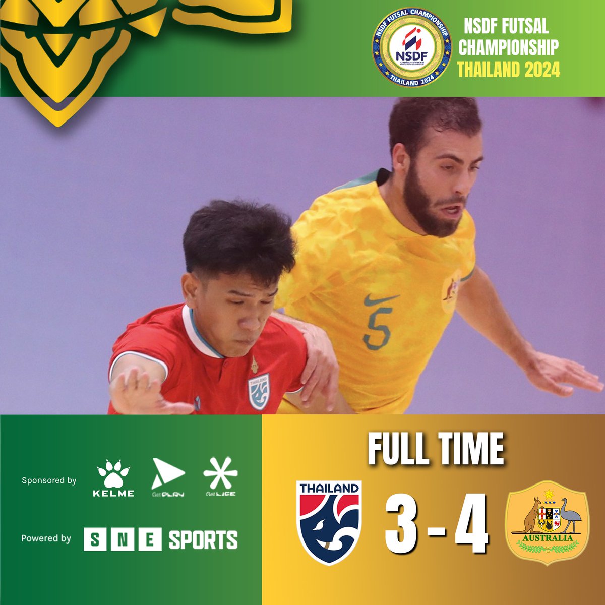SNE_Sports's tweet photo. #NSDFFutsalChampionship2024 Matchday 1 Results
FT: Thailand 3-4 Australia
📷 : Futsal Thailand
Keep follow : https://t.co/EtpAYcwcRG
#THAAUS #Thailand #Australia
#SNESports
#KelmeMalaysia https://t.co/AMvpOrsdcK