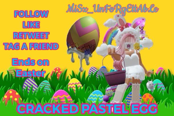 GamingWithMissy's tweet image. ‼️🚨GIVEAWAY TIME 🚨‼️
Haven’t done a giveaway in a long time so I’ll be giving away a 
🥚CRACKED PASTEL EGG 🥚 Toy Code

✅ FOLLOW @GamingWithMissy 
✅ LIKE
✅ RETWEET 
✅ TAG A FRIEND

Ends next Sunday on Easter Morning

💖Good luck everyone 🍀🫶

#Giveaway #ROBLOX #ToyCode