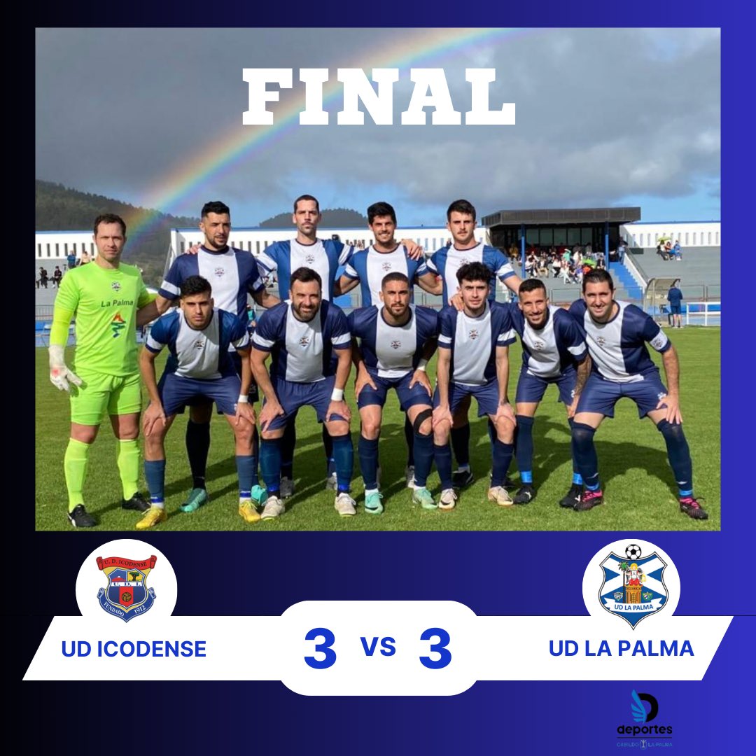 🗣️ FINAL DEL ENCUENTRO 

UD Icodense 3 - 3 @udlapalma 

✍🏻 Logramos sacar un empate “Contra viento y marea”. Consiguiendo remontar el encuentro con un hombre menos desde el minuto  60’

💪🏻 Gracias equipo por el compromiso #Seguimos #VamosLaPalma