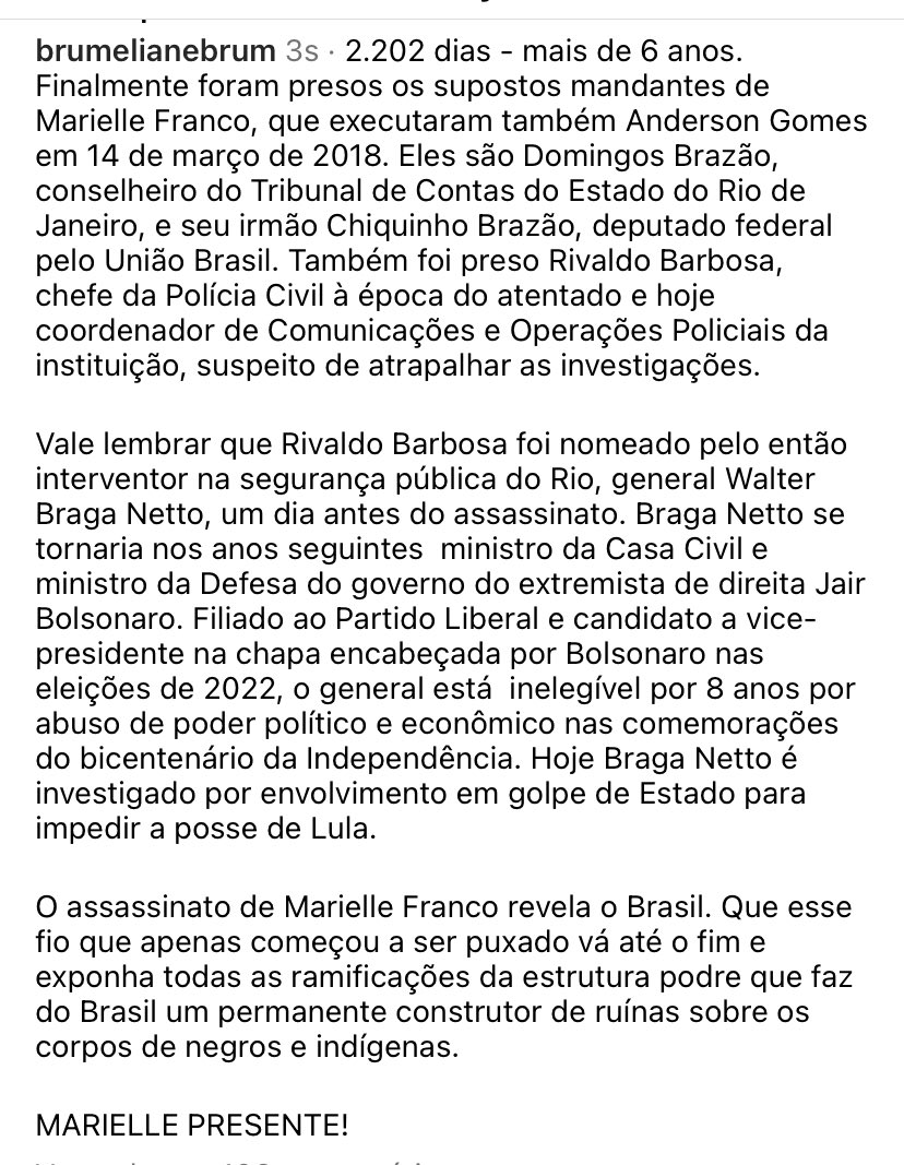 Marielle Presente! #MariellePresente - o começo do esclarecimento do crime que revela o Brasil