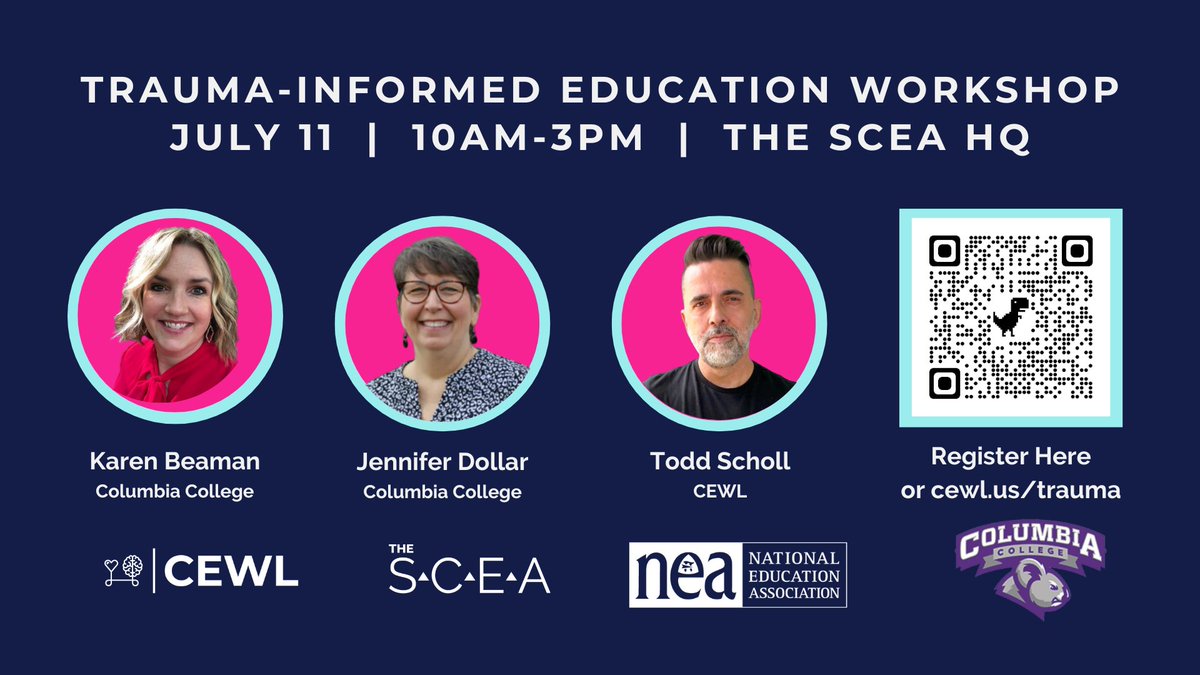 Join us for a one-day Trauma-Informed Workshop on July 11 from 10AM-3PM. Lunch will be provided. #becewl #thesceastrong