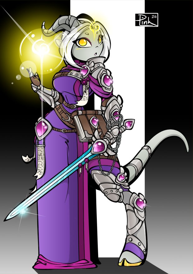 PinkLinkComics's tweet photo. A finished #commisison of a space goat for a lovely player 💜 was real fun doing this design! 
#worldofwarcraft #draenei #paladin https://t.co/4IeGVAR38e