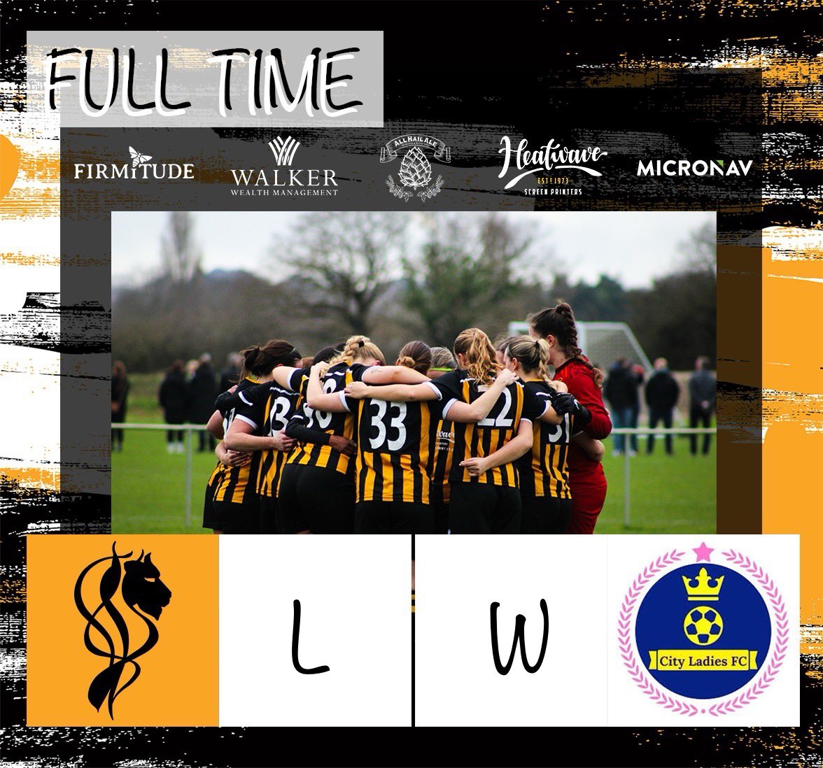 !FULL TIME! A competitive friendly with some help for us from @firmitude. Thank you for @CITYLADYPOMPEY for the game 🦁🖤💛