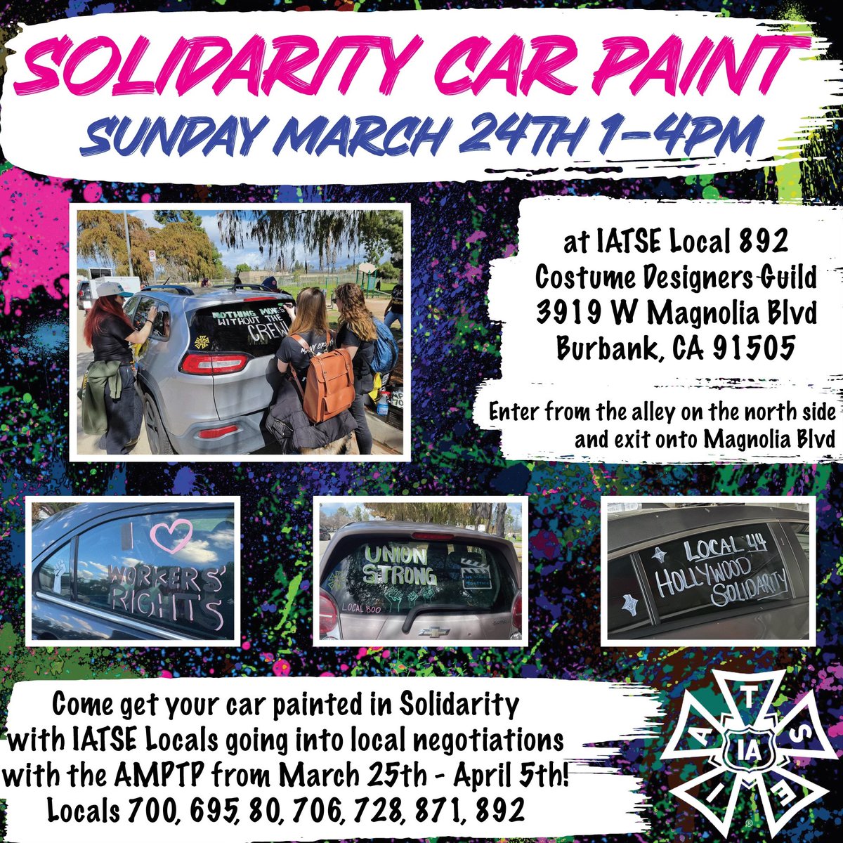 MPC705's tweet photo. What makes Sundays even better?
Solidarity!
#IASolidarity Car Paint TODAY
1-4pm
CDG
Cheer on the Locals going into negotiations in the next weeks!
#mpc705 #MotionPictureCostumers
#ManyCraftsOneFight #ManyCraftsOneCrew
#PayEquityForCostumes
#705PayEquity
#PayEquityForPinkWork https://t.co/sHmmGjhsSP