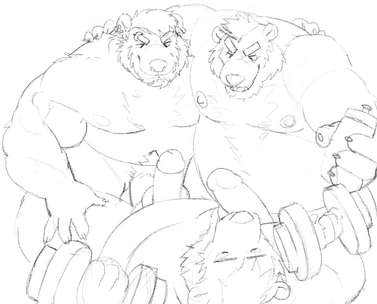 Working out with help from some very motivating bears @LostPander @LateNightPudge