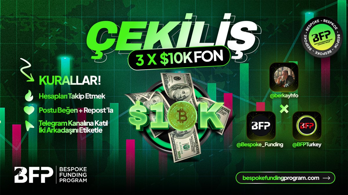 3 KİŞİYE $10K FON ÇEKİLİŞİ - @berkayhfo @Bespoke_Funding @BFPTurkey takip et. - Bu tweeti beğen & RT'le - Telegram'a katıl t.me/BFP_Turkiye Kazananlar 72 saat içerisinde açıklanacaktır.