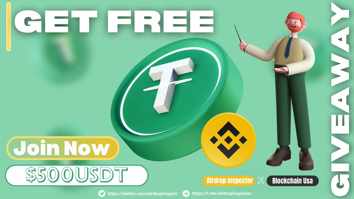 New airdrop: Blockchain USA X Airdrop Inspector (USDT)
Total Reward: 500 USDT
Rate: ⭐️⭐️⭐️⭐️
Winners: 200 Random &amp; Top 10
Distribution: within a week after airdrop ends

Airdrop Link: gleam.io/abwr1/blockcha…

#Airdrop #Airdrops #Airdropinspector #BSC #BlockchainUSA #Binance #USDT