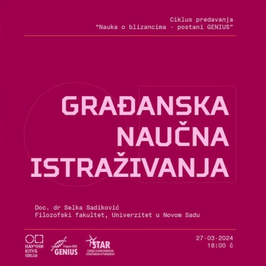 Nastavljamo s naučnim klubom u sredu, 27.07. u 18h. Ovog puta pričamo o građanskim naučnim istraživanjima u okviru @STARNoviSad Vidimo se u Kulturnoj stanici Svilara 👇